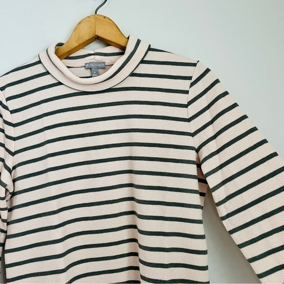 T by Talbots Funnel Neck Striped Top Waffle Blush Pink Olive Green - Picture 5 of 6